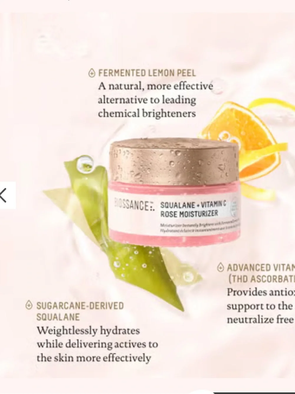 Biossance Squalane + Vitamin C Rose Moisturizer instantly brightens, nourishes